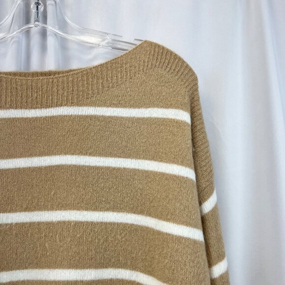 Becaal Women’s Long Sleeve Boat Neck Beige/White Striped Pullover Sweater S Soft - Picture 3 of 8